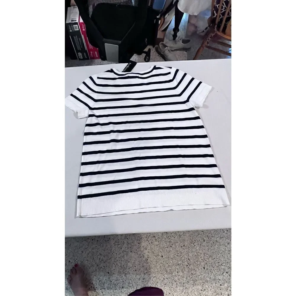 Kim Rogers Women's Short Sleeve Striped Sweater Black & White Size S NWT